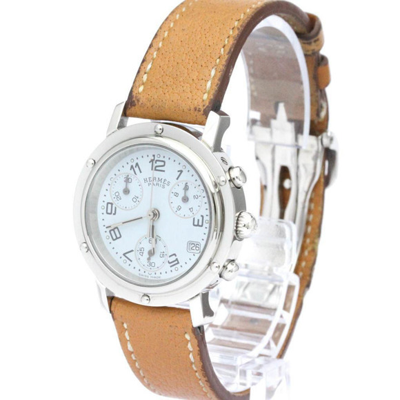 HERMESPolished  Clipper Chronograph Steel Quartz Ladies Watch CL1.310 BF560089 - Picture 2 of 9